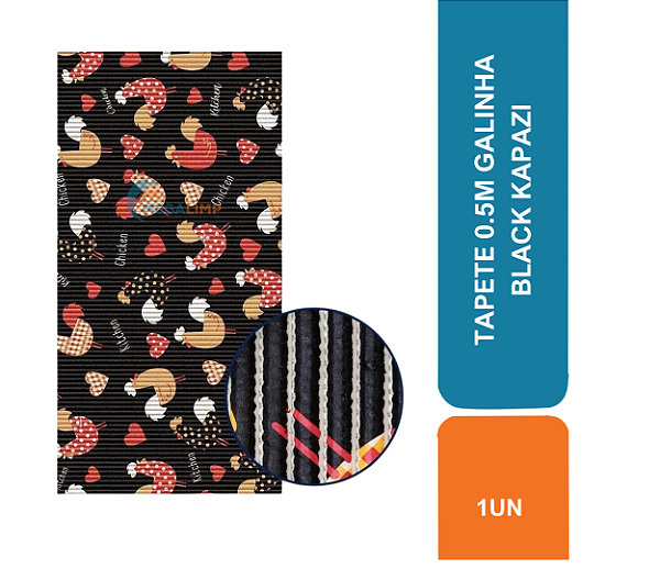 TAPETE 0.5M GALINHA BLACK KAPAZI
