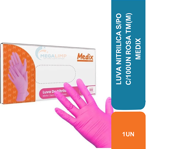 LUVA NITRILICA S/PO C/100UN ROSA TM(M) MEDIX