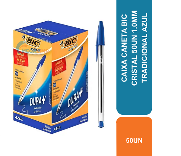 CAIXA CANETA BIC CRISTAL 50UN 1.0MM TRADICIONAL AZUL