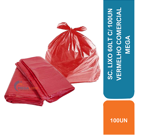 SC. LIXO 60LT C/ 100UN VERMELHO COMERCIAL MEGA