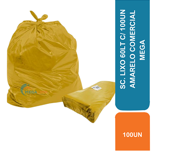 SC. LIXO 60LT C/ 100UN AMARELO COMERCIAL MEGA