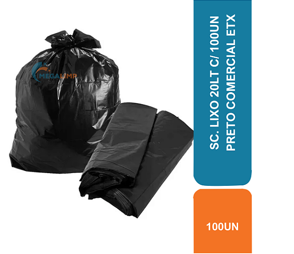 SC. LIXO 20LT C/ 100UN PRETO COMERCIAL ETX