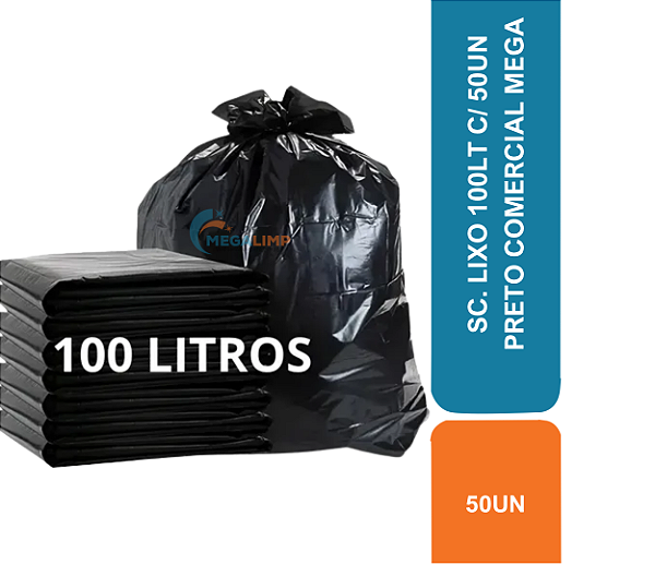 SC. LIXO 100LT C/ 50UN PRETO COMERCIAL MEGA