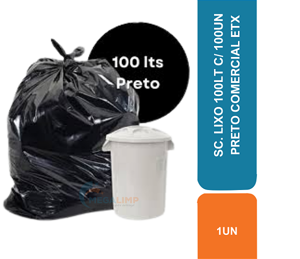 SC. LIXO 100LT C/ 100UN PRETO COMERCIAL ETX