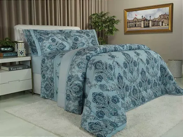 Jogo de Cama Casal 150 fios - Ambar Azul