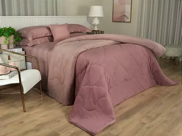 Edredom Casal Plush - Maxy Rosa Velho e Rosa Claro