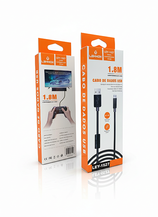 Cabo Carregamento e Dados 1.8M Lehmox LEY-1527 - V8/Micro USB Para Controle PS4