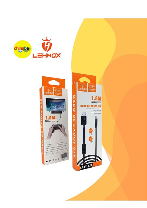 Cabo Carregamento e Dados 1.8M Lehmox LEY-1527 - V8/Micro USB Para Controle PS4
