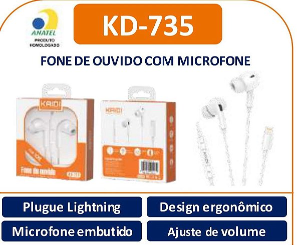 Fone de Ouvido com fio Kaidi KD-735 - Branco