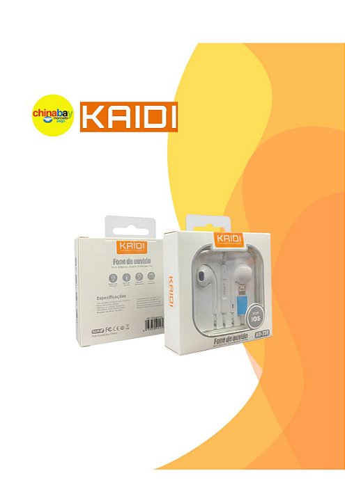 Fone de Ouvido com Fio Kaidi KD-730 para iPhone com Microfone – Premium
