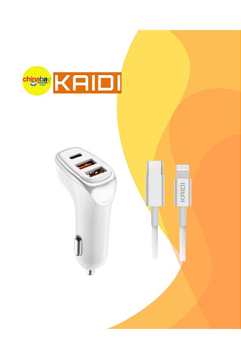 Carregador Veicular Kaidi KD-304CL – Turbo, USB-C e Duplo USB