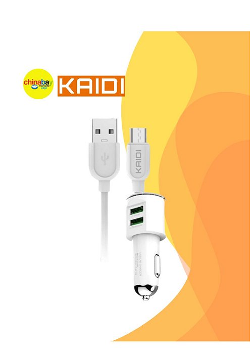 Carregador Veicular Kaidi KD-303S – Rápido, Duplo USB