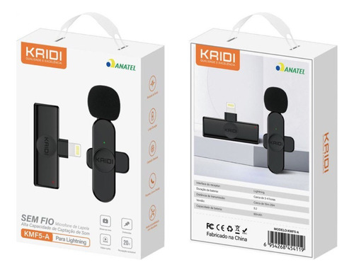Microfone de Lapela Sem Fio Kaidi KMF5-A - Para Lightning, IOS