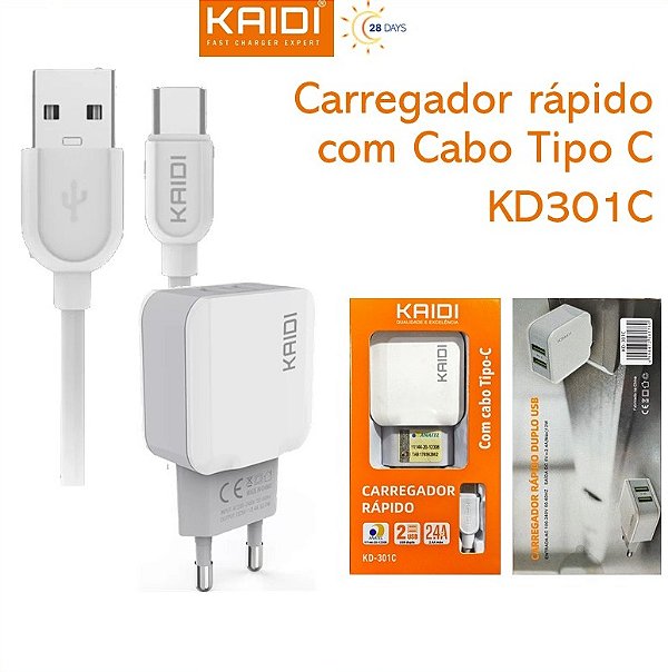 Carregador Rápido Tipo-C Kaidi KD-301C
