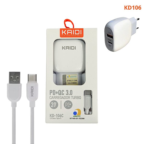 Carregador Turbo Kaidi KD-106C – Tipo-C