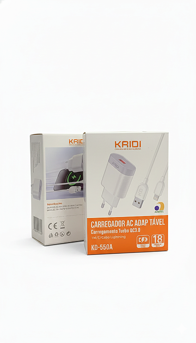 Carregador Turbo Kaidi Kd-550A + Cabo Iphone- Saida USB 18W
