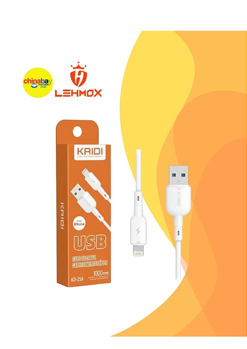 Cabo de dados e carregamento kaidi para lightning/ios - 1 Metro
