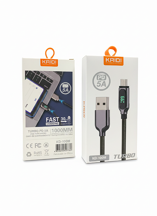 Cabo USB para Micro/V8 Turbo Kaidi KD-100M – 1 Metro
