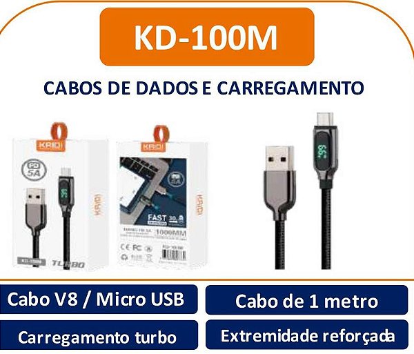 Cabo USB para Micro/V8 Turbo Kaidi KD-100M – 1 Metro