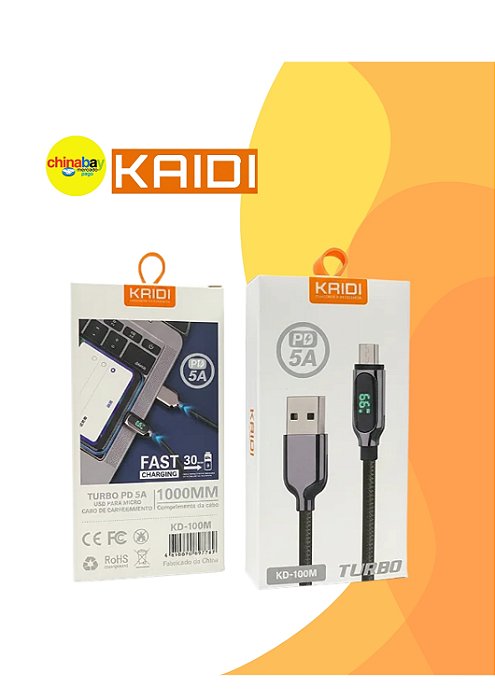 Cabo USB para Micro/V8 Turbo Kaidi KD-100M – 1 Metro