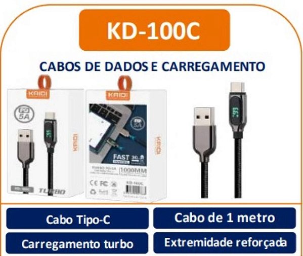 Cabo USB para Tipo-C Turbo Kaidi KD-100C – 1 Metro