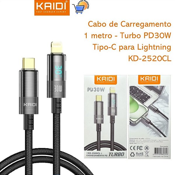 Cabo Tipo-C para Lightning Turbo Kaidi KD-2520CL – 1 Metro