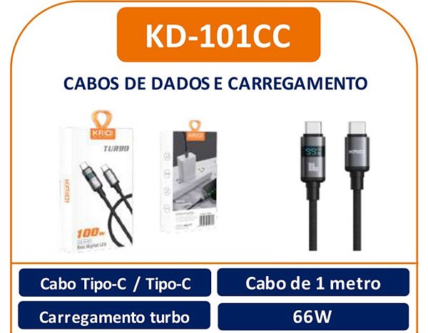 Cabo Tipo-C para Tipo-C Turbo Kaidi KD-101CC – 1 Metro