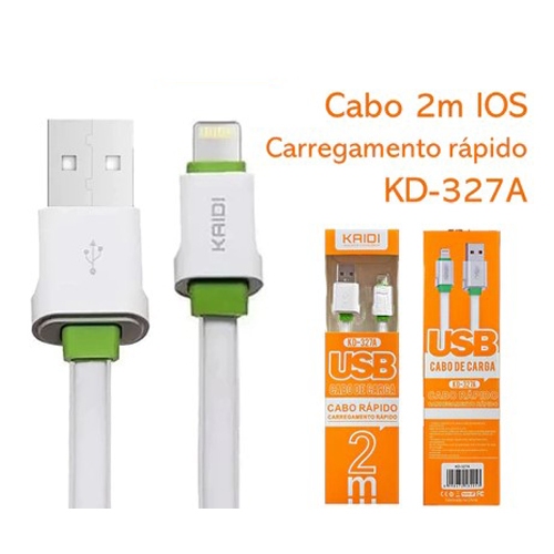 Cabo USB para Lightning Kaidi KD-327A – 2 Metros, Carregamento Rápido