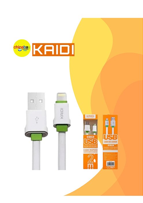 Cabo USB para Lightning Kaidi KD-327A – 2 Metros, Carregamento Rápido