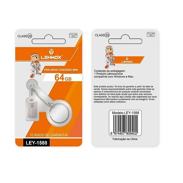 Pen Drive Lehmox LEY-PD64 – 64GB, Rápido e Seguro