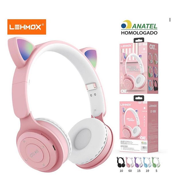 Fone de Ouvido de Gatinho Lehmox LEF-1059 – Cor Sortida