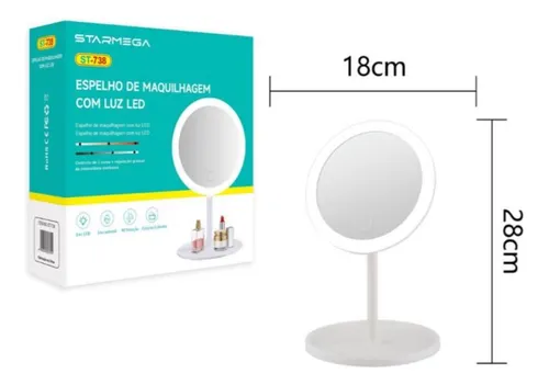 Espelho de Maquiagem com luz de LED Starmega – 3 led cores