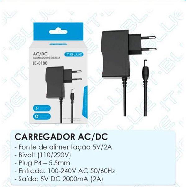 Fonte de Alimentação 5V/2A IT-Blue LE-0180 – Eficiência e Segurança!
