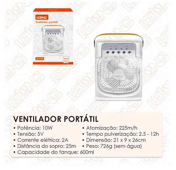 Ventilador Umidificador Portátil Lelong LE-5705 – Frescor e Umidade Onde Quiser