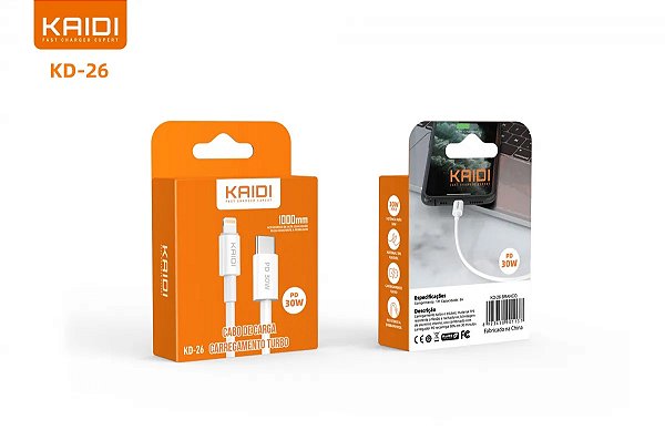 Cabo Kaidi KD-26 Lightning / Tipo-C – Carregamento Turbo PD 30W