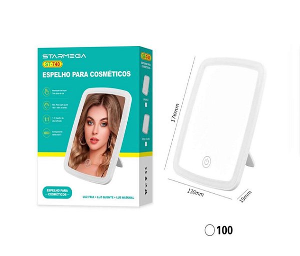 Espelho de Maquiagem com Luz de LED Starmega – 3 Modos de Iluminação | Modelo ST-740