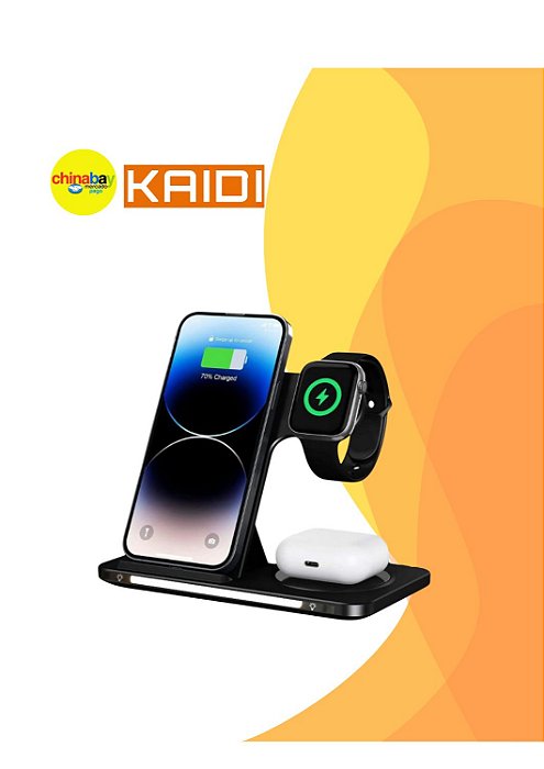 Carregador Sem Fio Dobrável 3 em 1 Kaidi KNC-9097 – Para Celular, Smartwatch e Fones