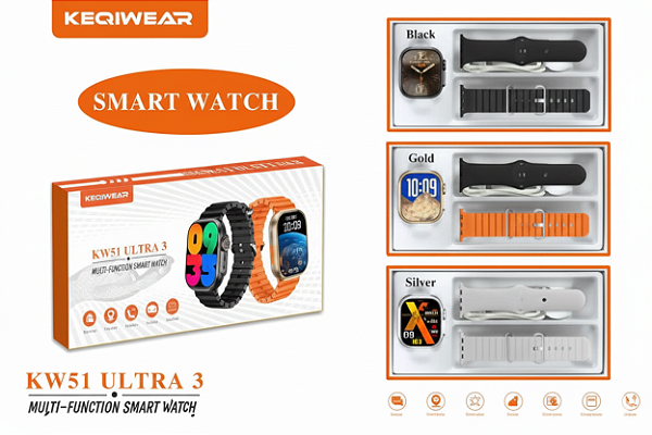 Smartwatch Dourado KW51 ULTRA 3 inteligentes 47MM/ 2 pulseiras