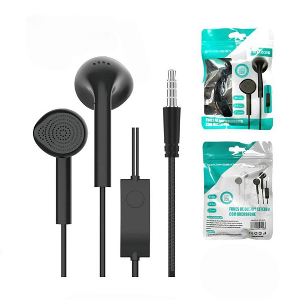Fone de Ouvido Estéreo com Microfone ST1020 Starmega – Preto ou Branco