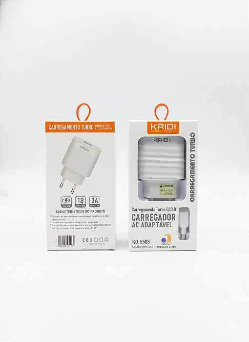 Carregador Turbo Kaidi KD-550s + Cabo Micro/v8 – Saída USB