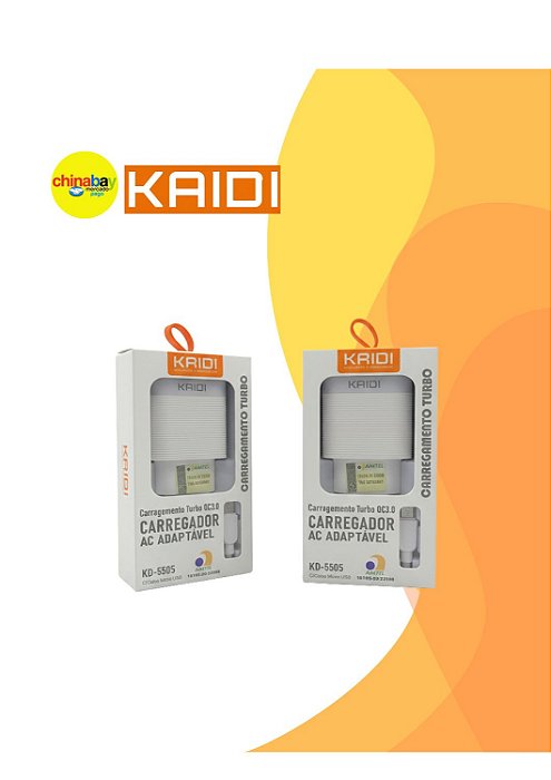 Carregador Turbo Kaidi KD-550s + Cabo Micro/v8 – Saída USB
