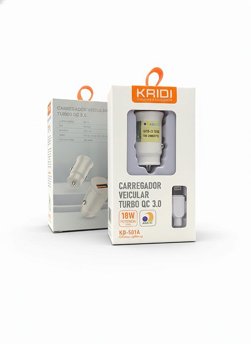 Carregador Veicular Turbo Kaidi KD-501A 18W para iPhone – Lightning