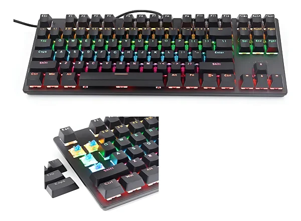 Teclado Gamer Mecânico Usb Blue Português Rgb Pc Ley-2080 Cor De Teclado Preto