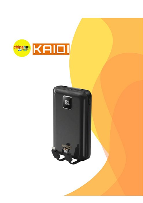 Carregador Portátil Power Bank 10000mah Kaidi Tela Visor Led Preto cores sortida