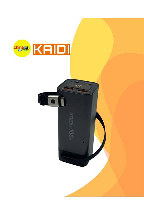 Carregador Portátil 20000mah Turbo Kaidi Potencia 100w Visor cor sortida