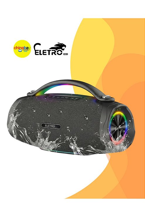 Caixa de Som Bluetooth 300W RGB Resistente à Água + 2 Microfones EL-1144 B