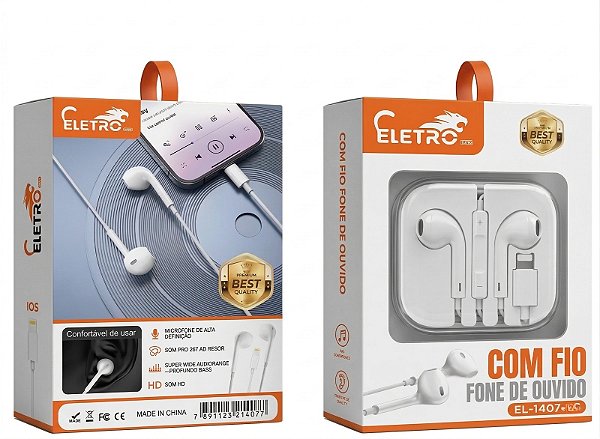 Fone de Ouvido com Fio Tipo-C EletroMex EL-1407-TY com Microfone