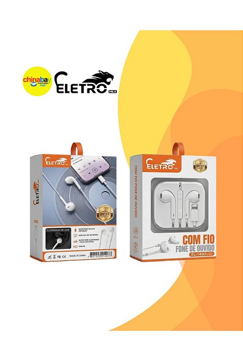 Fone de Ouvido com Fio Tipo-C EletroMex EL-1407-TY com Microfone