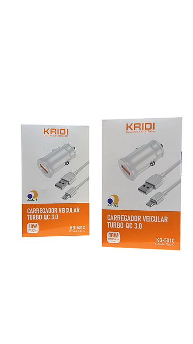 Carregador Veicular Kaidi KD-501 – Turbo, USB para Tipo-c