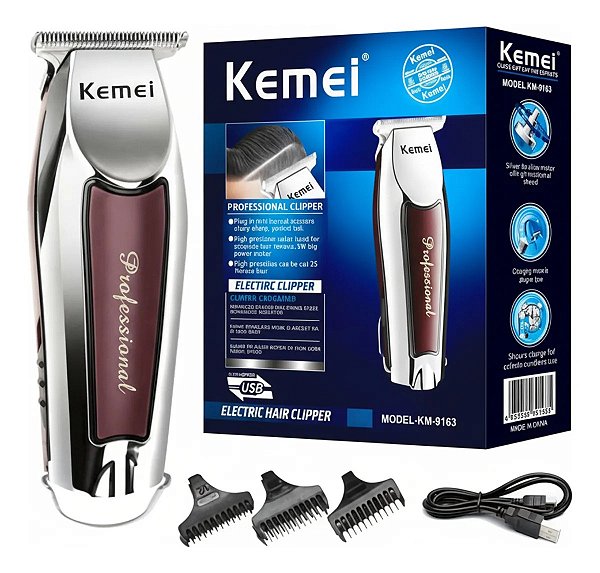 Máquina Profissional Cortar Cabelo E Barba Acabamento Sem Fio Prateado Com Marrom Bivolt 110/220